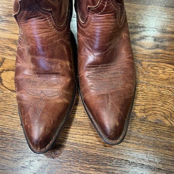 VTG Code West Brown Leather Cowgirl Boots Womens 7M Pointed Toe Western Boho - Picture 4 of 11